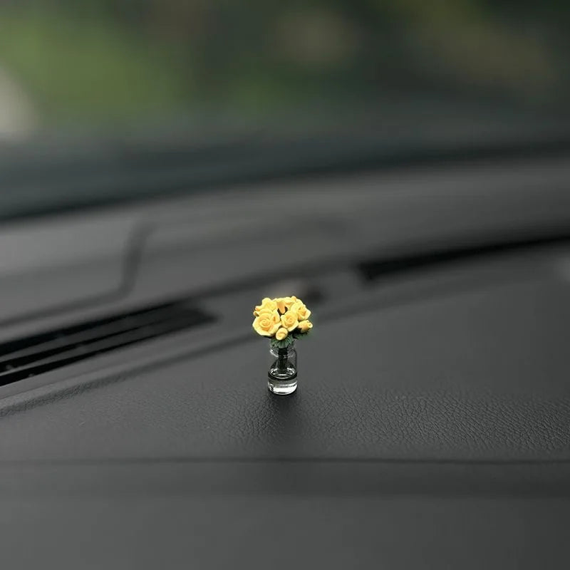 Mini Rose and Sunflower Car Dashboard Vase Decor