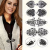 Silver and black vintage rotating sweater clips for cardigans and shawls displayed on a model.