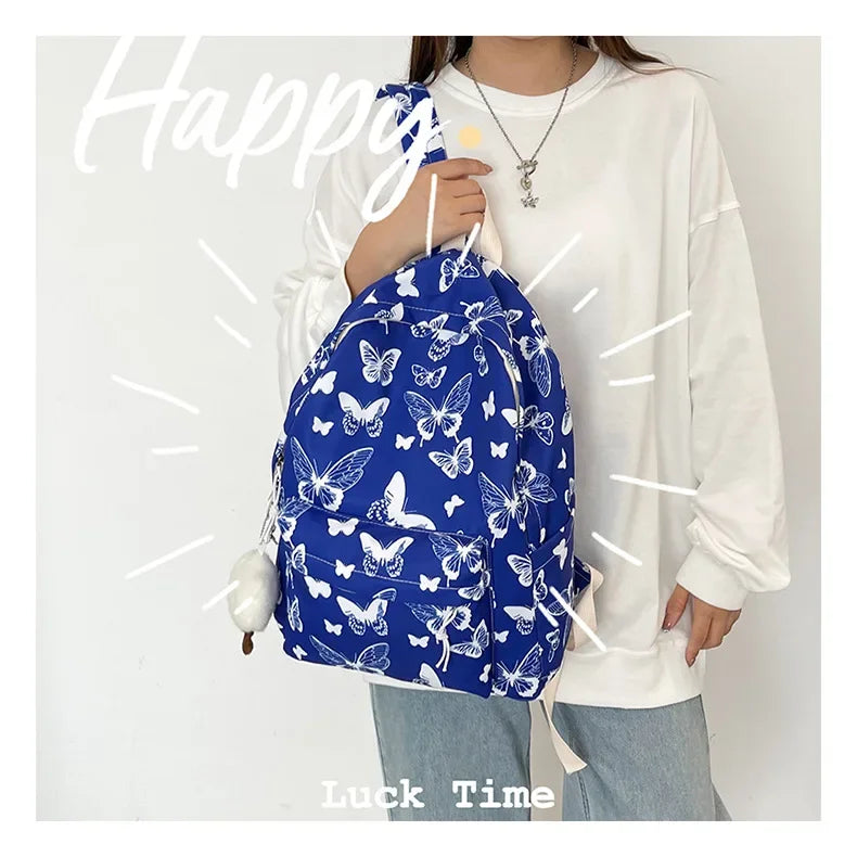 Butterfly Print Canvas Backpack for Women