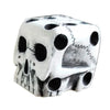 A silver skull dice set featuring a detailed skull design for tabletop games and Halloween