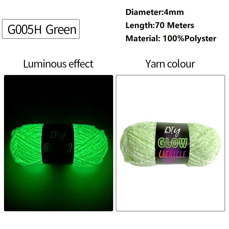 Green G005H polyester yarn with a luminous effect and glow in the dark colour.
