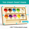 A wooden ice cream bead maze board with ten colored ice cream cones for sorting and learning