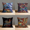 A set of four cushions featuring detailed illustrations of Monster Hunter Rathalos and Nargacuga dragons.