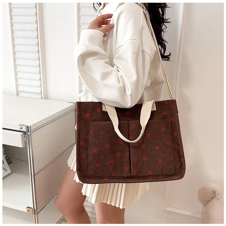 Strawberry Bowknot Canvas Tote Bag