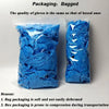 Two packages of blue disposable nitrile gloves are shown, comparing bagged and boxed packaging methods.