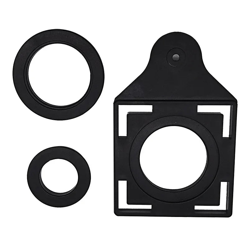 Black foldable aluminum angle ruler with locking segments and a mounting plate.