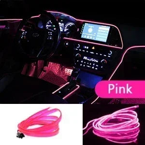 Pink flexible USB-powered neon accent light strip coiled for car and home use