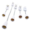 A set of white E27 lamp holder extension adapters with on/off switches and light bulbs.