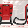 A red heavy-duty belt hammer holder with a secure grip shown with its dimensions.
