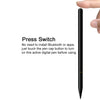 Close-up of a black digital pen showing the press switch mechanism for turning the active digital pen on.