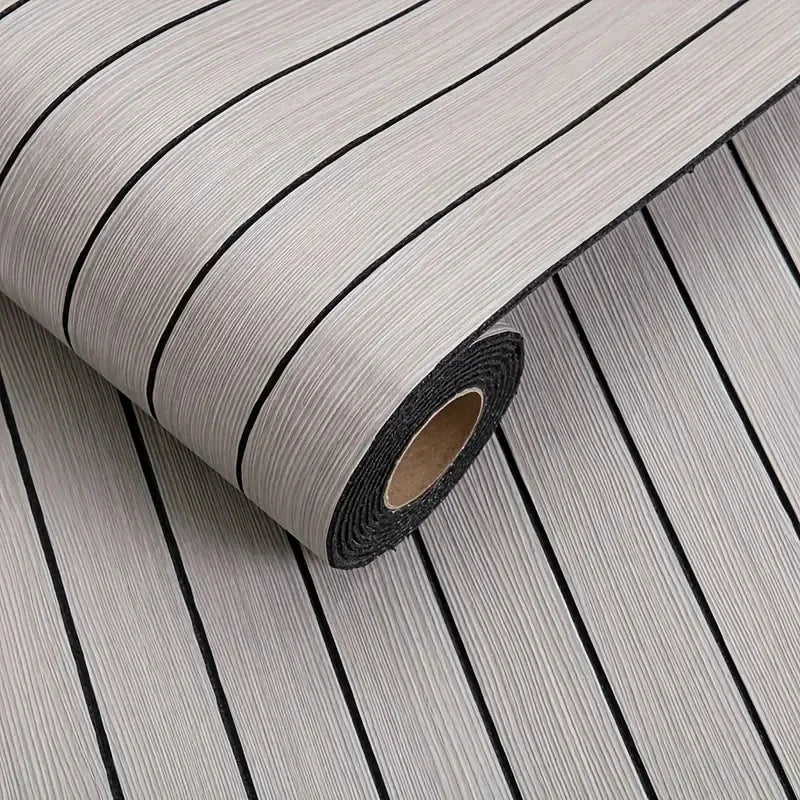 Roll of extra thick 3D wood grain self-adhesive wallpaper in gray and black stripes