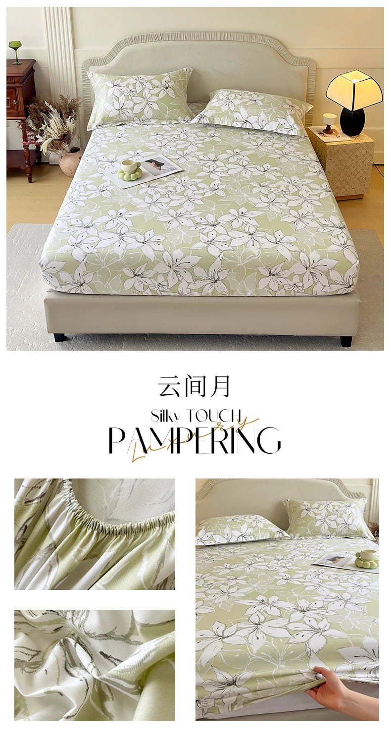 Floral 100% Cotton Fitted Sheet with Elastic Edges