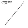 A straight stainless steel straw measuring 300mm long and 8mm in diameter.