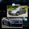 A side-view photo of a gray Volkswagen MK6 GTI with aftermarket LED front side marker lights installed.