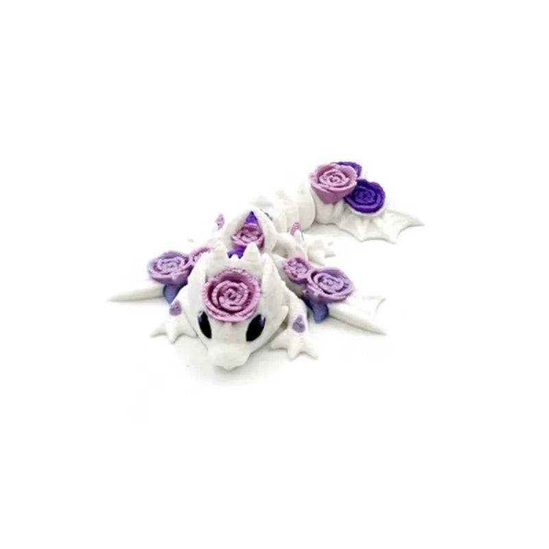 Set of six articulated mini dragons with purple and white floral accents for Easter and decor