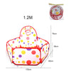 A red and white foldable kids play tent with a ball pool pit, measuring 1.2 meters long.