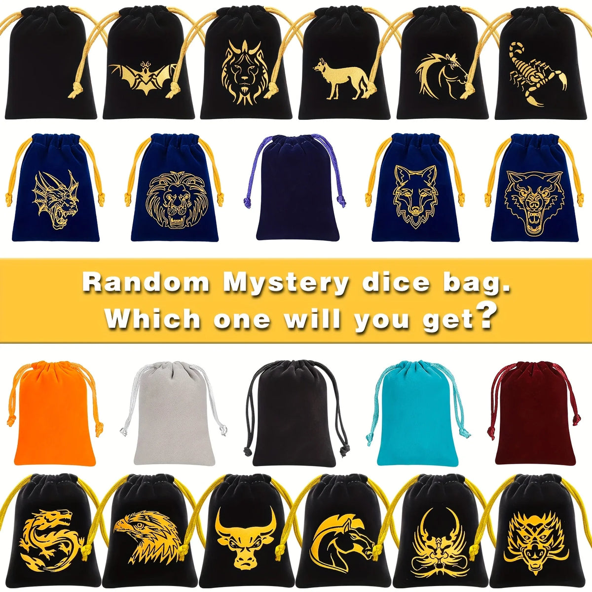 Polyhedral Dice Set with Velvet Pouch