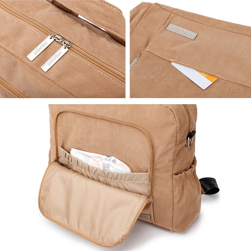 Soft Corduroy Diaper Backpack with Large Capacity