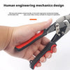 A hand holds a pair of red and black plastic-coated pliers designed for mechanical work.