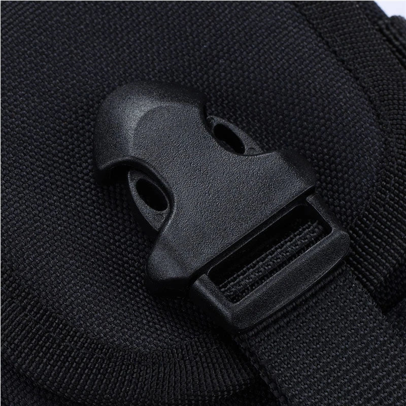 Black multilayer card slot phone pouch with a belt loop feature shown on a black fabric background.