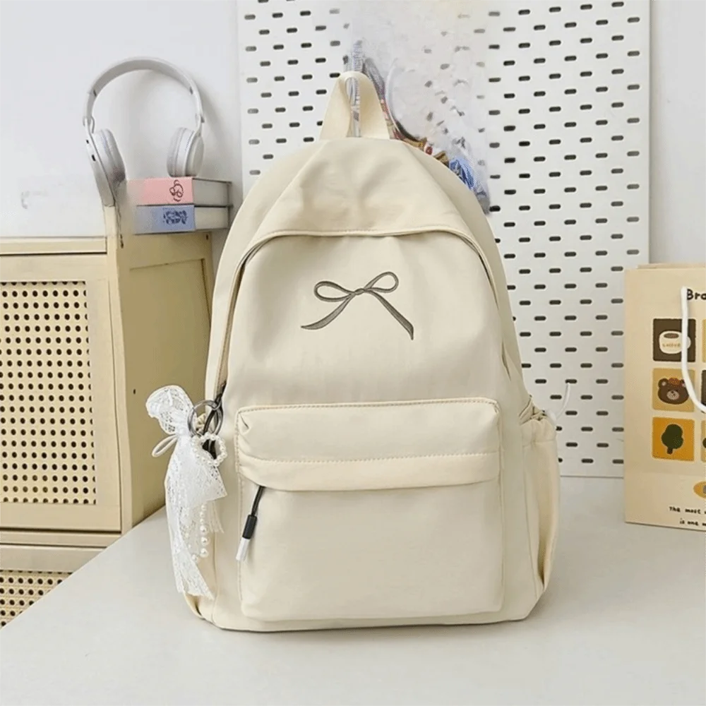 Embroidered Bow Nylon Backpack for Girls – Lightweight & Spacious