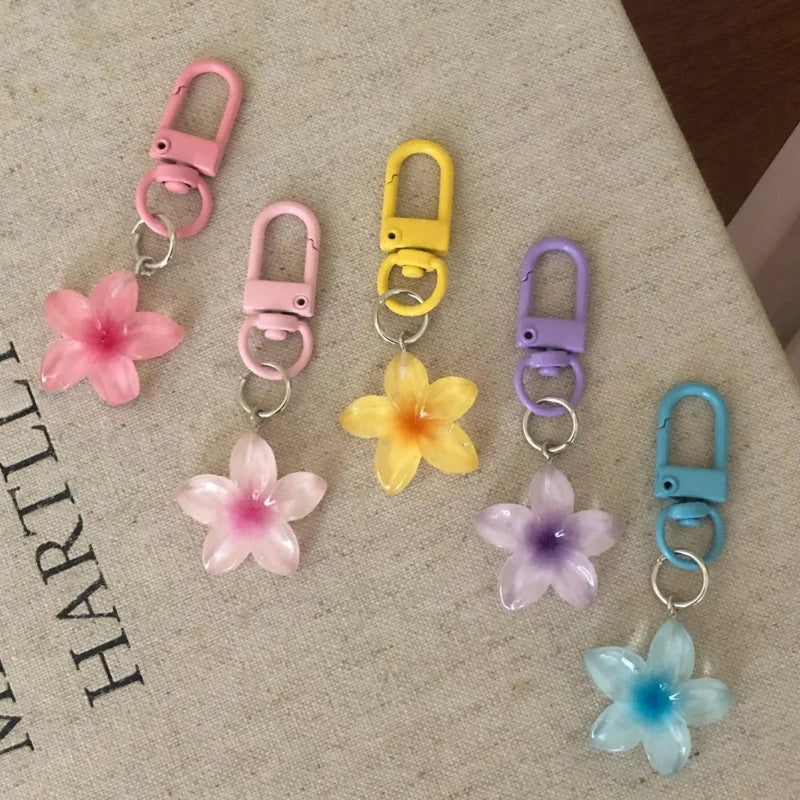 Transparent Floral Keychain with D-Buckle Charm