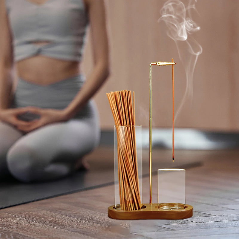 Dual Glass Incense Holder with Wooden Base