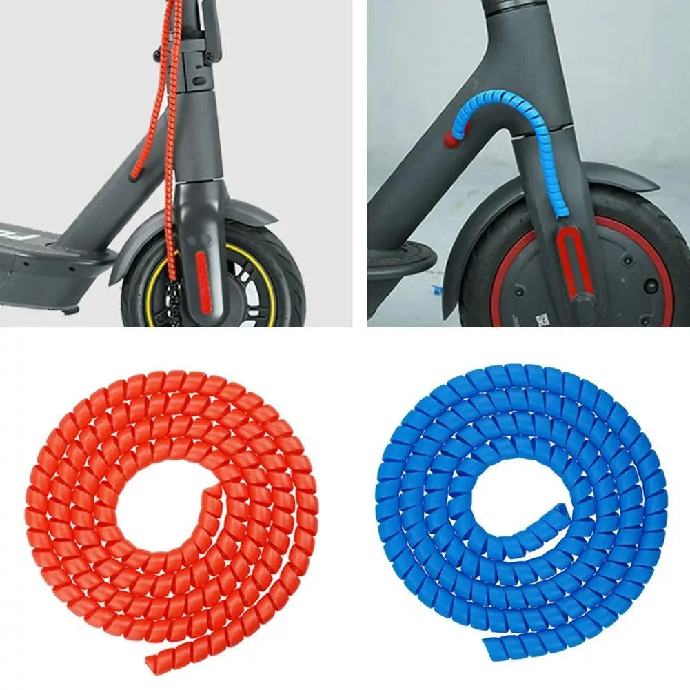 Red and blue cable protector sleeves for Xiaomi M365 electric scooters