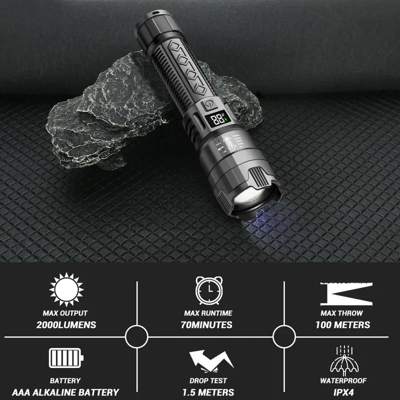 Rechargeable LED Flashlight with Digital Display