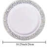 Elegant White Disposable Dinner Plates with Silver Lace Design