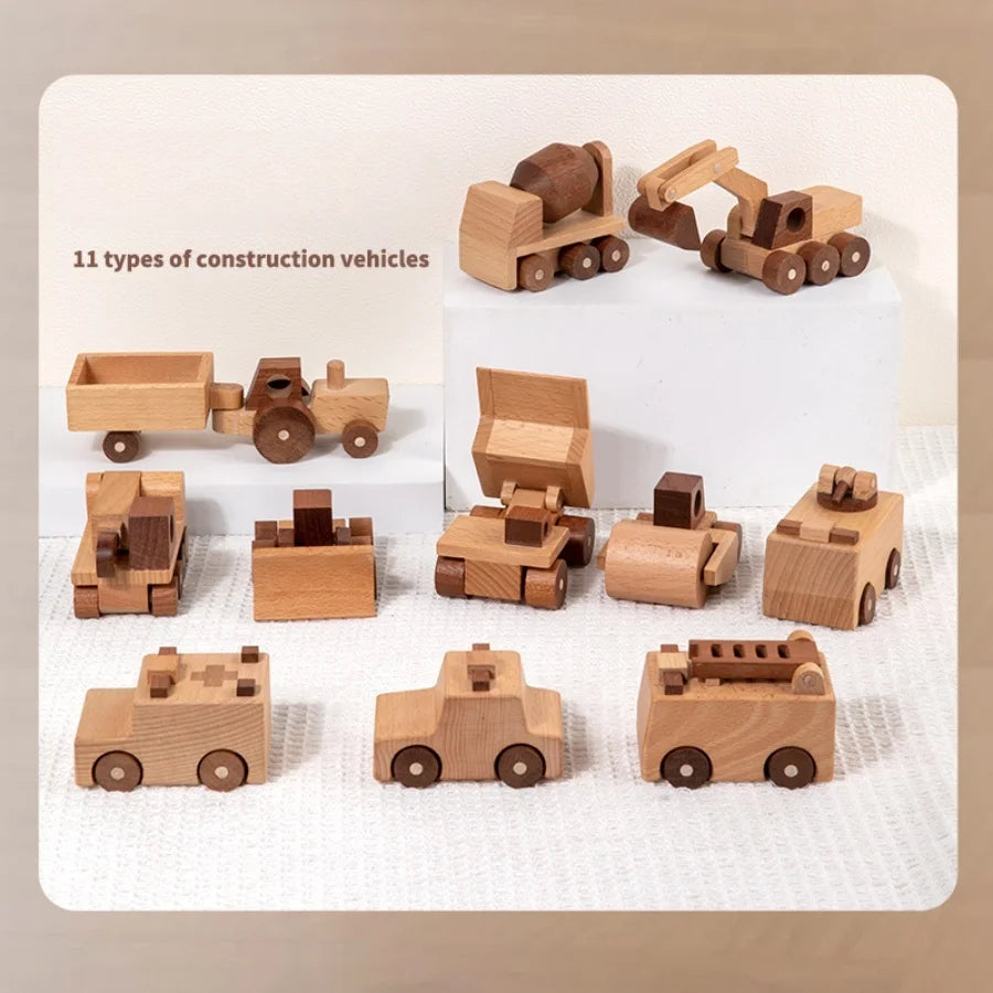 Wooden Engineering Vehicle Toy Set (11 Pieces)