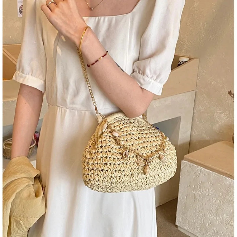 Bolso Cruzado Bohemio de Paja Artesanal