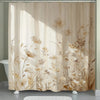 Beige floral waterproof shower curtain featuring a botanical design with soft earth tones.
