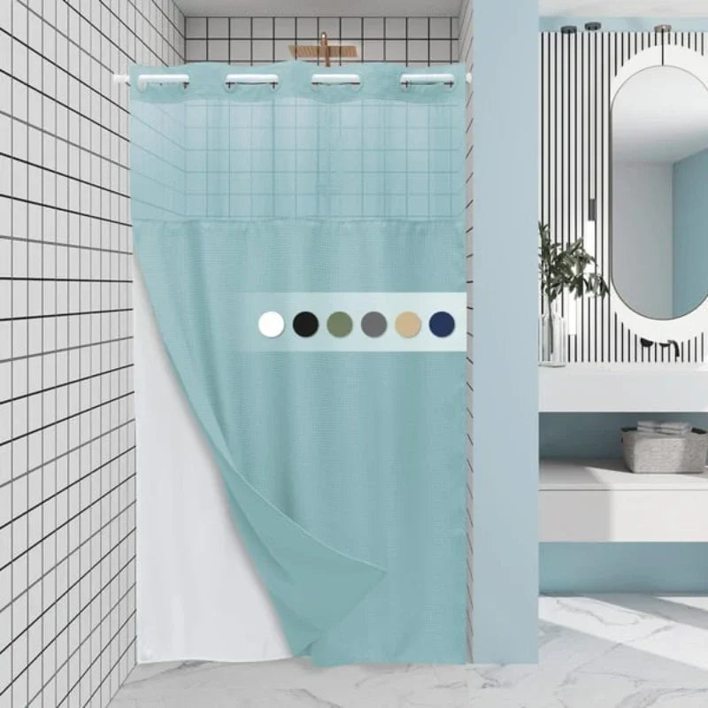 Double-Layer Waffle Shower Curtain with Built-in Snap Liner