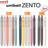 A collection of Uni ZENTO gel pens in various colors and sizes, shown side by side.