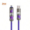 Two multi USB-C cables with purple connectors and silver bodies for fast charging and data sync