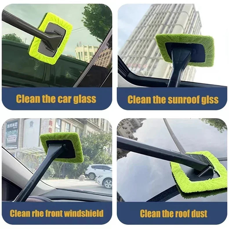 A set of cleaning brushes and microfiber pads for cleaning car glass, sunroof glass, windshields, and roof dust.