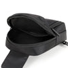 Schwarze vielseitige Unisex-Crossbody-Brusttasche mit Reißverschluss und verstellbarem Riemen.