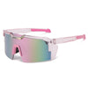Pink-framed polarized sports sunglasses with a gradient lens for cycling and outdoor activities