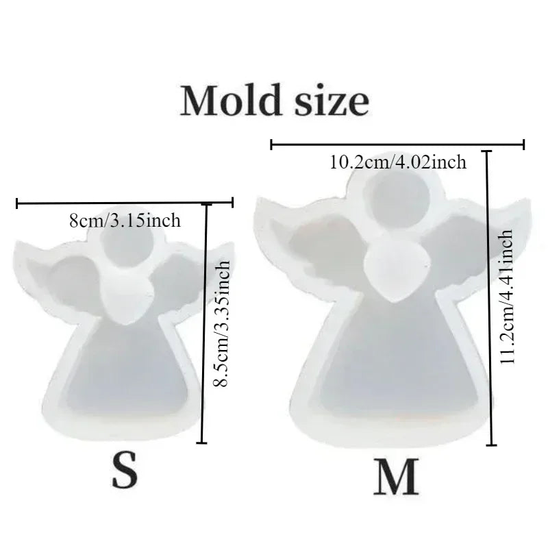 Mold sizes S and M showing the dimensions for an angel-shaped silicone mold.