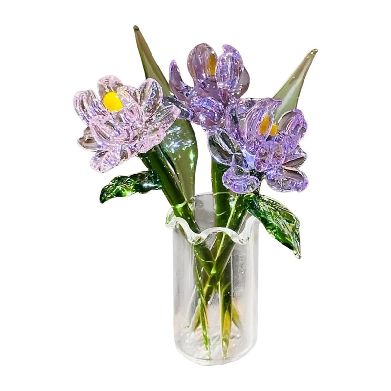 Gläserne Iris-Blumenfigur mit Vase