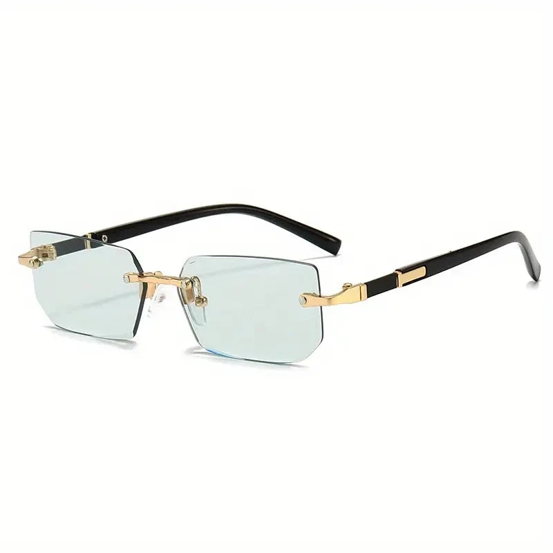 Lunettes de soleil rectangulaires sans monture avec accents dorés et monture noire