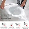 Individual package of a white disposable toilet seat cover, emphasizing easy carry and health safety.