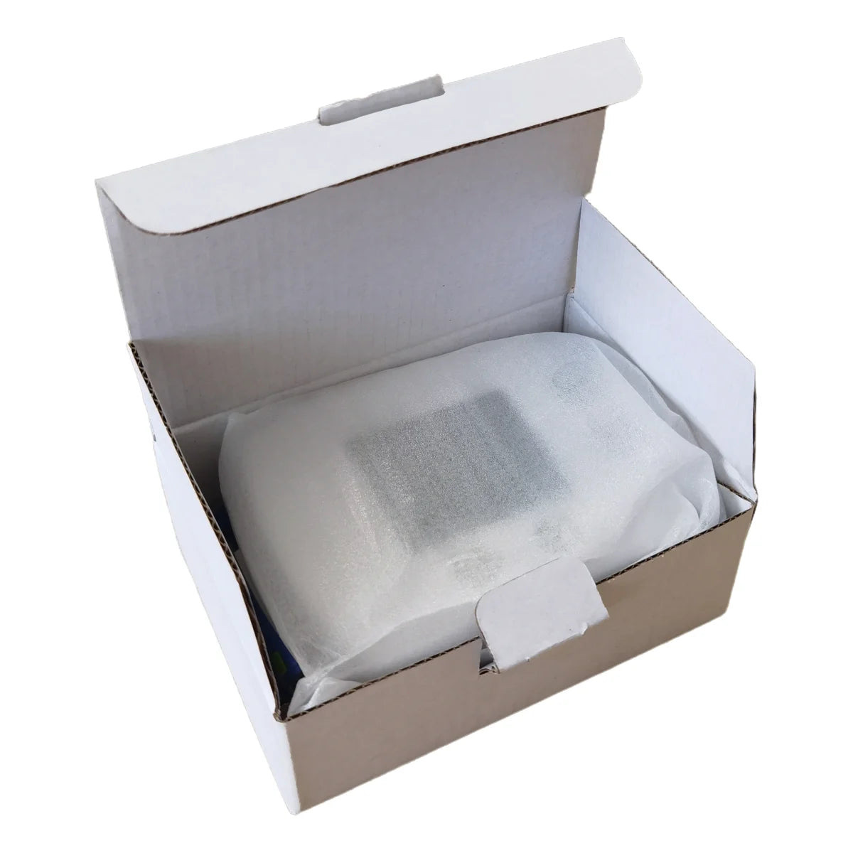 A white box containing a digital non-programmable thermostat with a large LCD display.