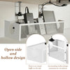 A white under desk cable management tray with a mesh design and clamp-on features for organizing wires.