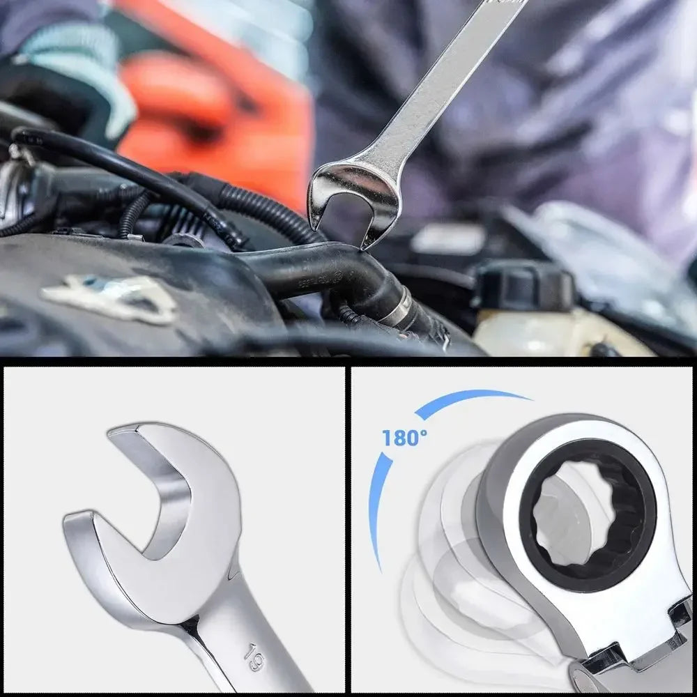 Reversible Ratchet Wrench with 180° Pivoting Head