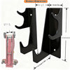 Two black heavy-duty floor jack stands with wall mount racks shown with dimensions.
