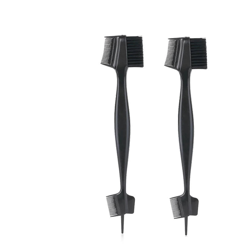 A pair of black edge control brushes for hairlines and wigs.