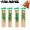 A set of 360 natural bamboo skewers, packaged in 15cm lengths, for BBQ and grilling.