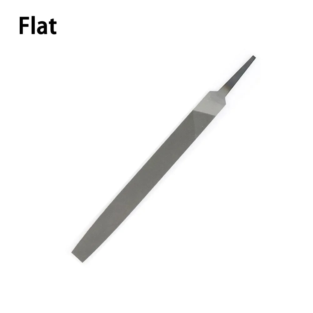 A silver flat diamond file used for sharpening chainsaw chains.